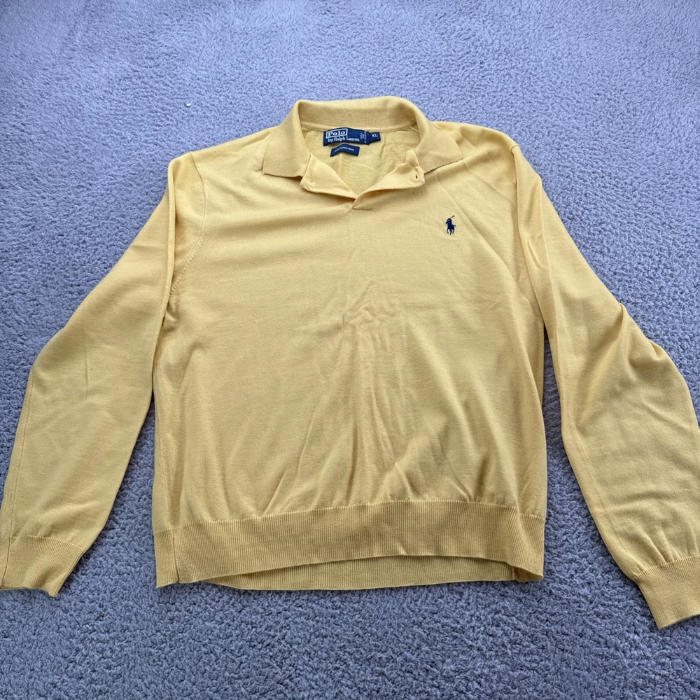 Polo Ralph Lauren Shirt Mens XL Long Sleeve 100% Merino Wool Sweater Yellow